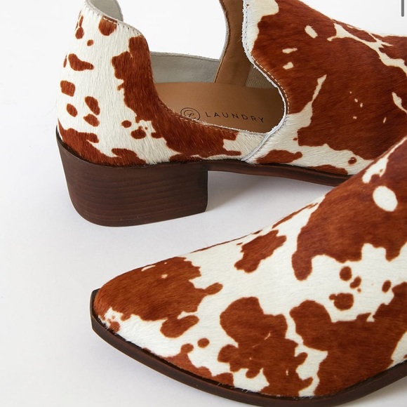 Fortune Brown and White Cow Print Pointed-Toe Ankle Booties - Picture 2 of 9